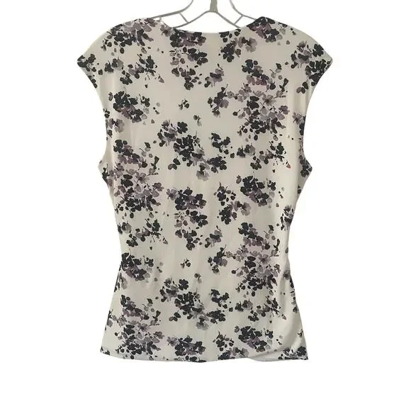 White House Black Market Purple Floral Ruched Top Sz S - Picture 2 of 5